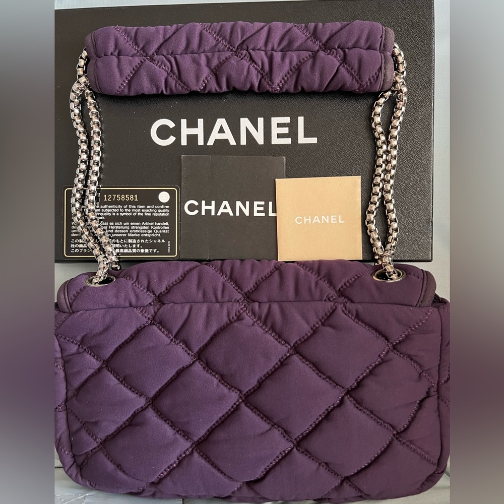 CHANEL Purple Quilted Bubble Shoulder Bag Silver CC Chain Strap Purse HOST PICK - Picture 7 of 17